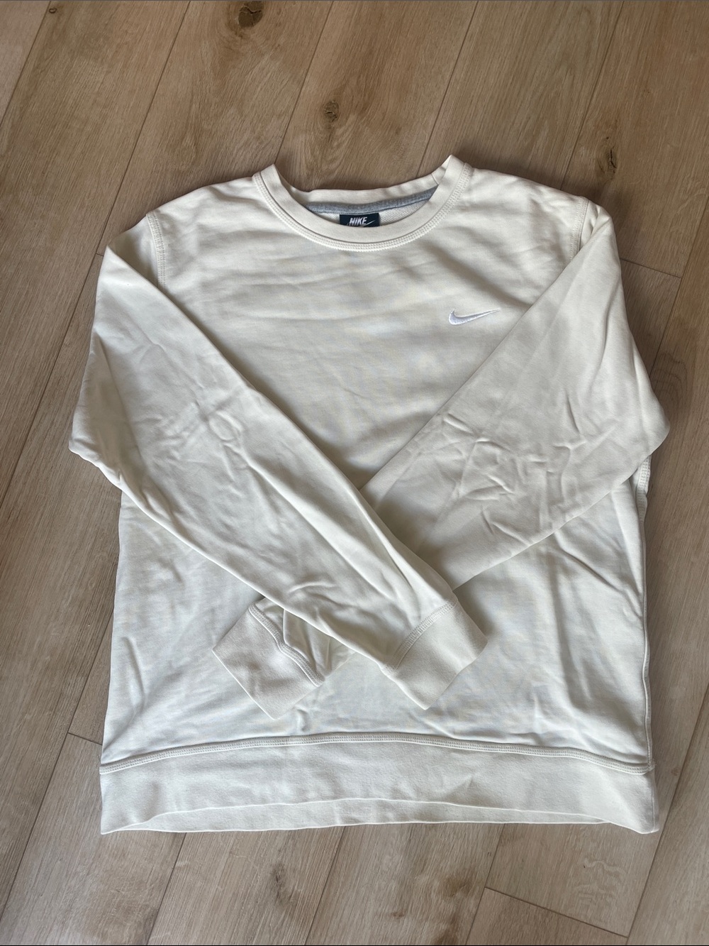 Nike Men's Cream Crewneck Sweatshirt with White Swoosh